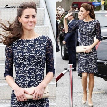 

Simple Women Evening Short Party Dress 2020 Vintage Navy Blue Lace Mother of The Bride Dress Vestido Novia