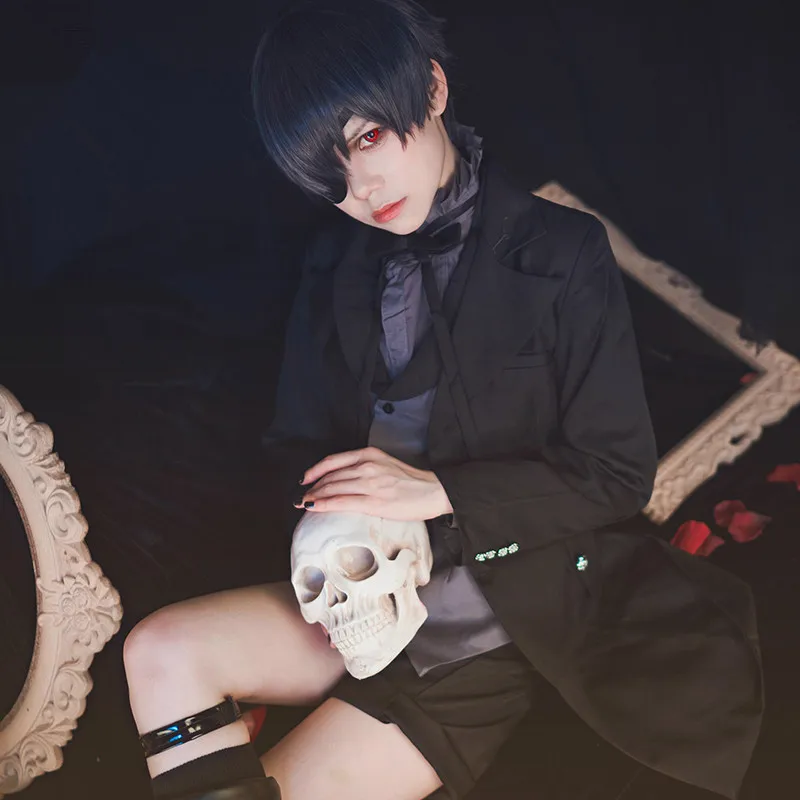 Одежда высшего качества; аниме «Черный Дворецкий»; Ciel Phantomhive; Карнавальный костюм для женщин и мужчин; пальто+ рубашка+ галстук+ жилет+ носки+ повязка+ шорты; вечерние костюмы