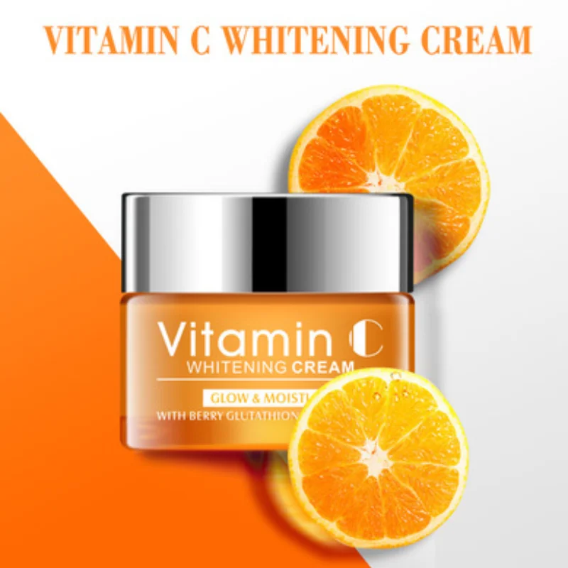 Vitamin C Whitening Cream Remove Black Spots Fade Fine Lines Anti-Aging Brighten Compact Shrink Pores Natural Oil Control 50ml