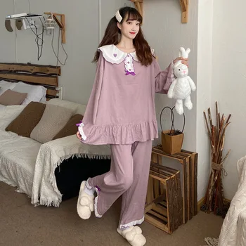 

Pajamas Women Spring/autumn 2020 New Japanese Style Girl Sweet Cute Bow Home Casual Wear Two-piece Suit
