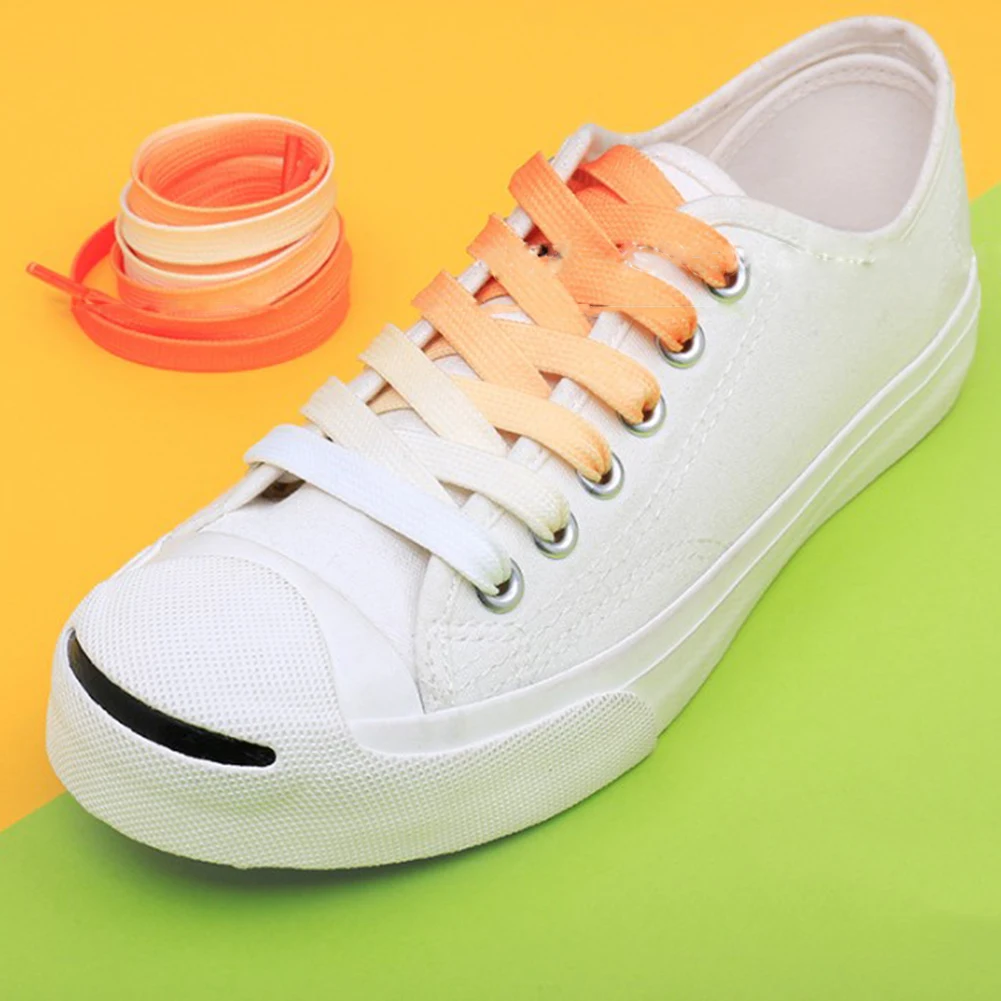1 пара градиентных шнурки для спортивной обуви, Радужные плоские парусиновые спортивные шнурки, яркие цвета, шнурки, обувь, кружевные шнурки, кроссовки - Цвет: Оранжевый