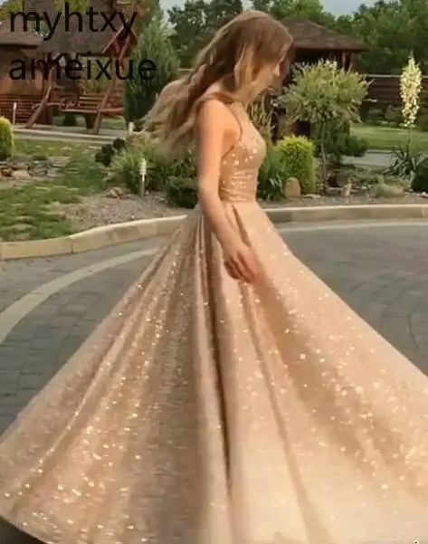 Блестящее Золотое платье для выпускного вечера большого размера A Line Bling Sequins Red Carpet праздничные платья вечернее платье, сделанное на заказ элегантное