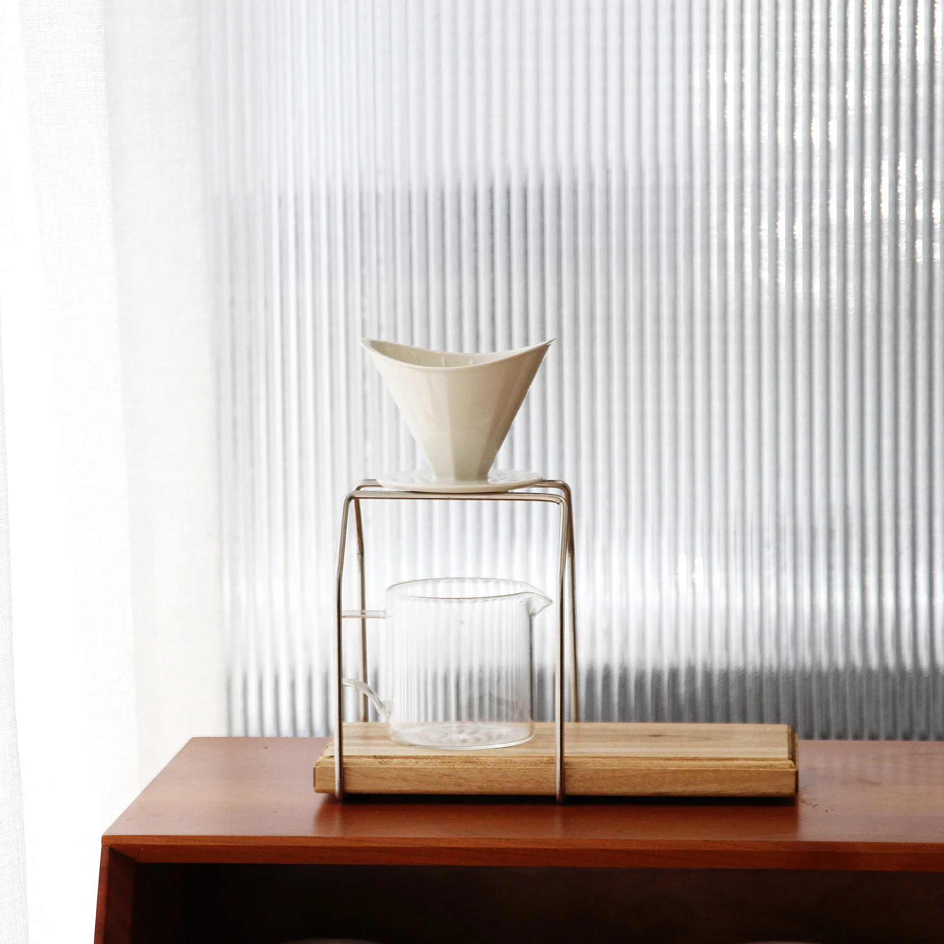 Acacia Wooden Coffee Filter Cup Holder Handmade Stainless Steel Hand