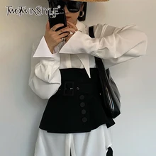 TWOTWINSTYLE Black Patchwork Button Belt For Women High Waist Casual Tunic Solid Belts Female Fashion New Accessories 2021