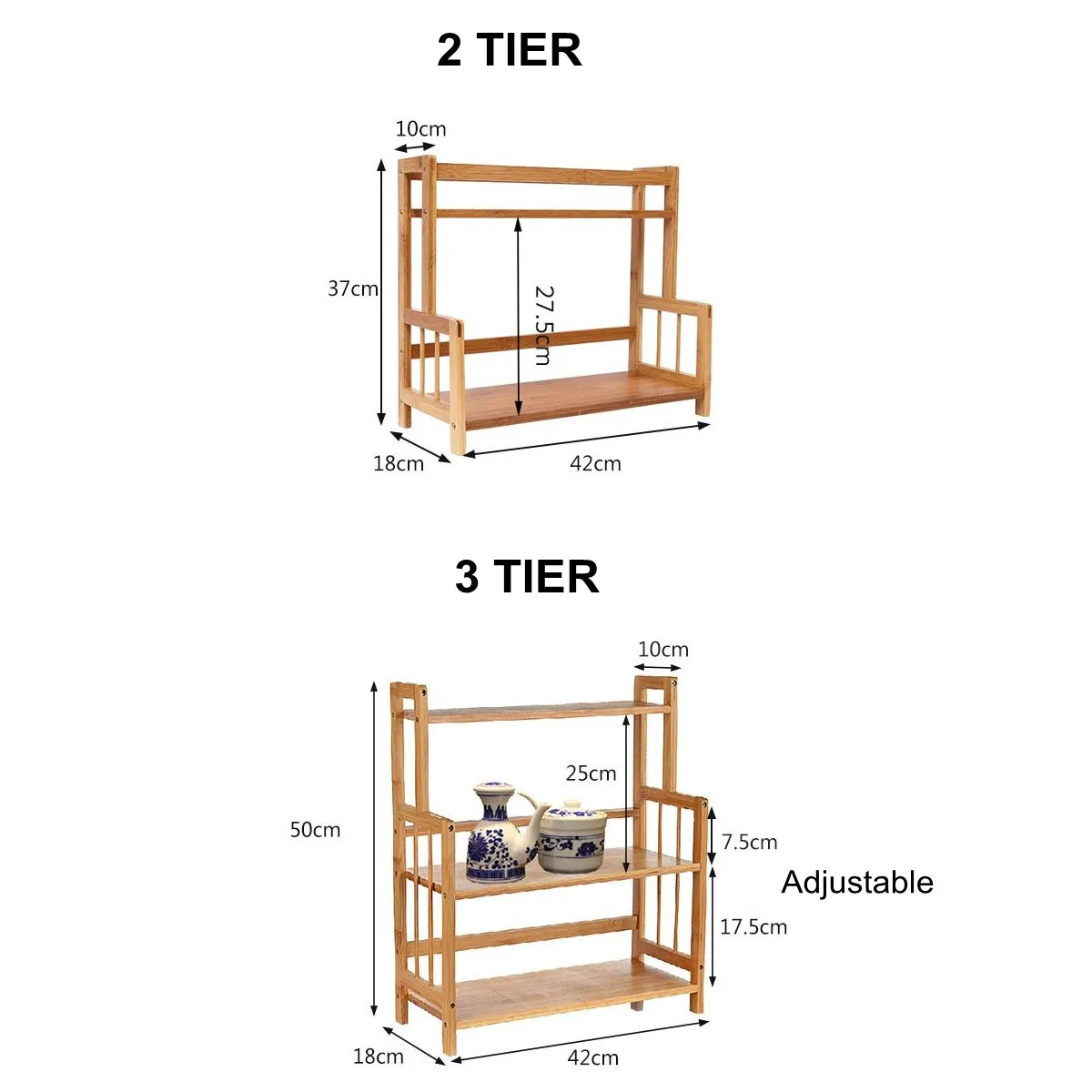 Multifunction Wood Spice Rack Portable Kitchen Rack 2/3 Tier Storage Rack For Herb Jars Handle Seasoning Bottle Storage Holder