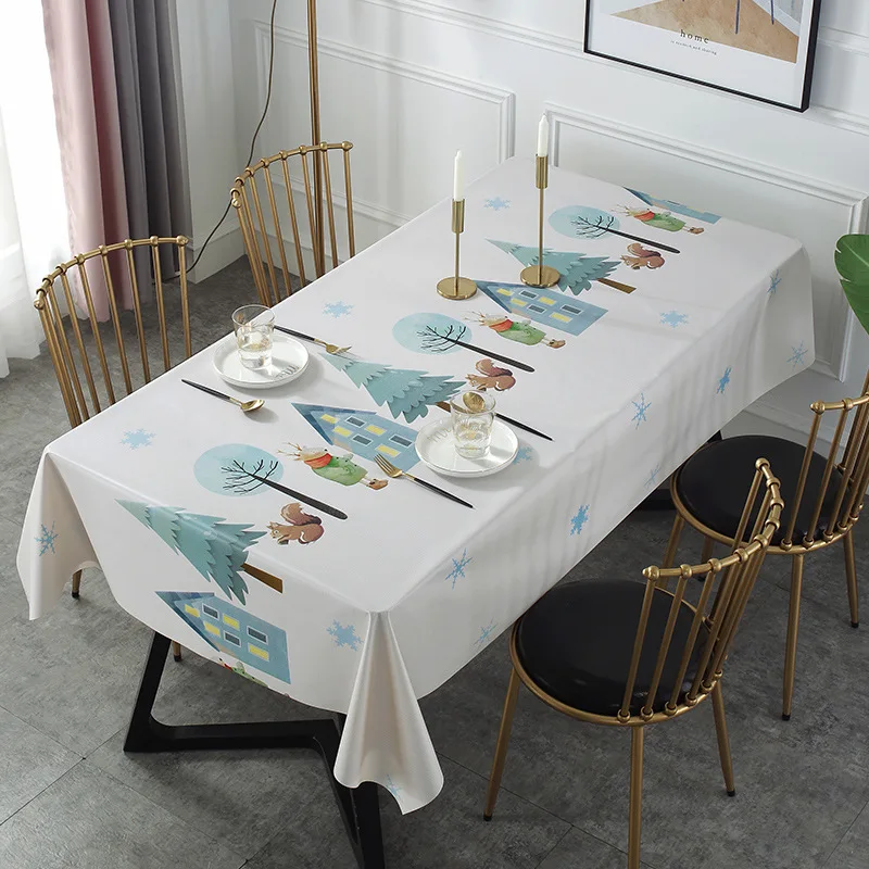 

Christmas Printed Grid Decorative Tablecloth With PVC Oilproof Thick Rectangular Dining Table Cover Tea Table Cloth