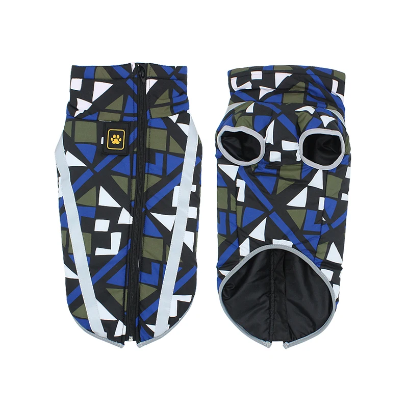 Geometric blue Зимняя теплая куртка с французским бульдогом одежда для больших собак водонепроницаемый жилет с подкладкой для домашних животных осенняя одежда для больших и средних собак - Цвет: Geometric blue
