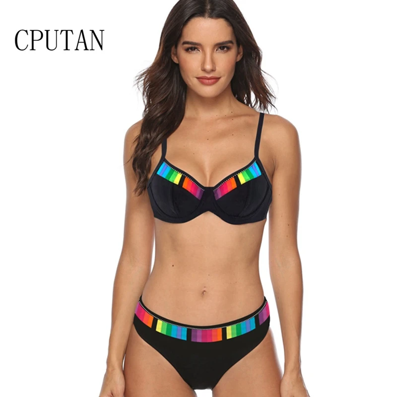 

2019 new Bikini Set Tankini Swimwear Women Push Up Retro Gradient Fashion Swimsuit Plus Size Vintage Bikini Female Bathing Suit