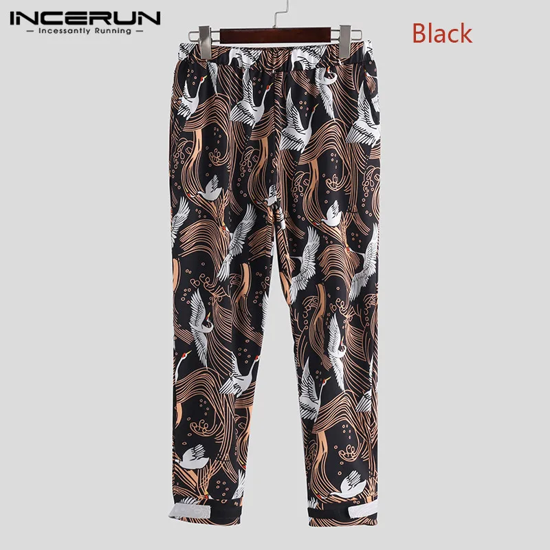 Black Pants INCERUN, мужские шаровары, с принтом, эластичная талия,, свободные, джоггеры, повседневные, китайский стиль, уличная одежда, Ретро стиль, спортивные штаны, брюки для мужчин - Цвет: Black Pants