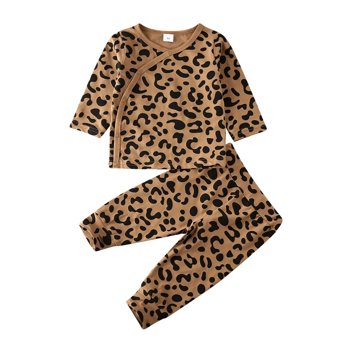 

0-12M Infant Newborn Baby Boy Girl Leopard Sleep Set Long Sleeve Button Sleepwear Robes Pajamas set