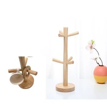 

Solid Wood Kitchen Coffee Mug Tree Countertop Tea Cups Holder Stand with 6 Hooks HG99