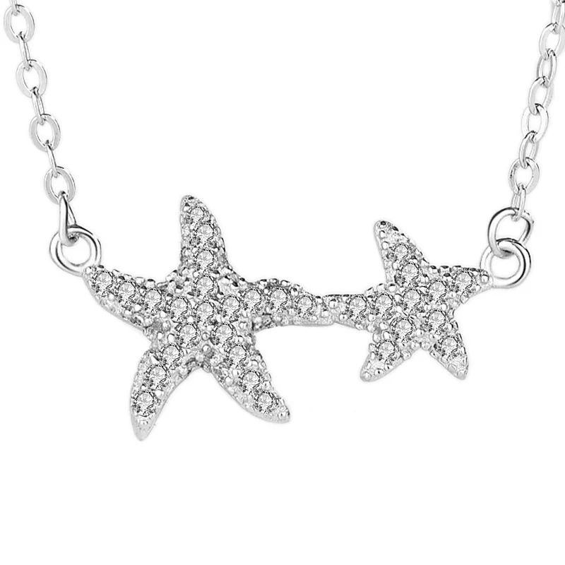 

Dazzling Summer Marine 925 Sterling Silver Necklace Mori Fairy Clavicle micro-set three-dimensional Starfish Pendant Necklace