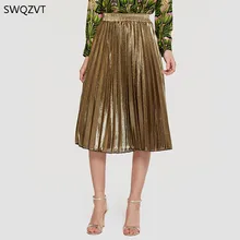 Весна Лето Новая женская юбка Модная тонкая однотонная женская юбка миди с блестками Повседневная Женская одежда Moda Mujer