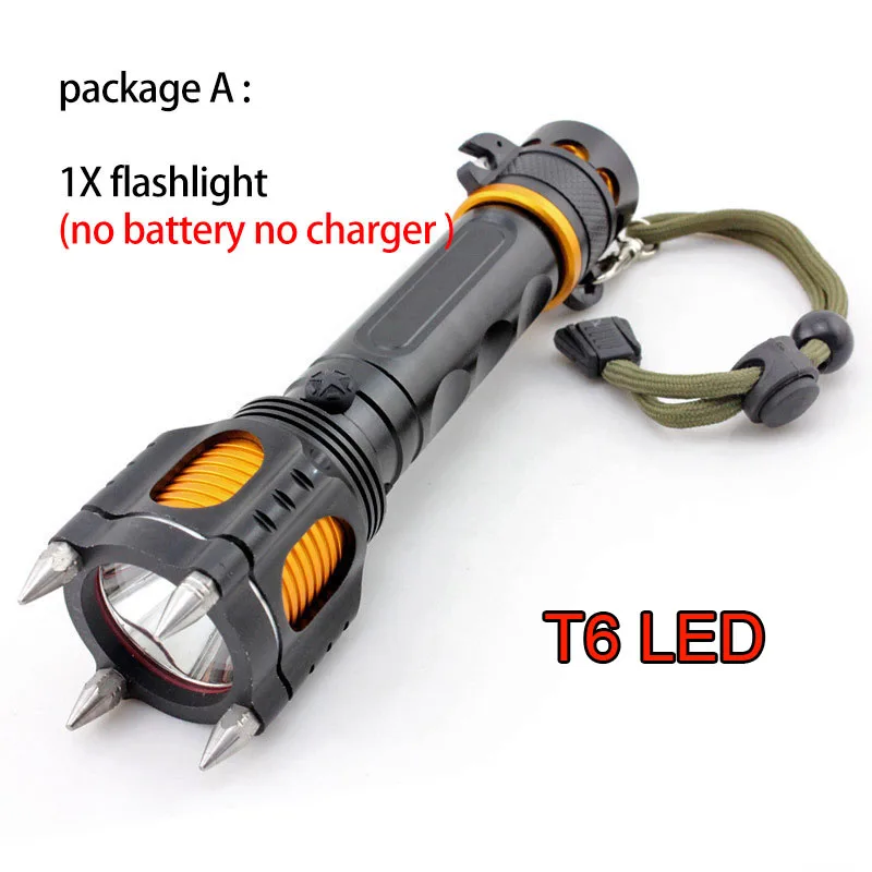 Оборонительная мощный T6 светодиодная вспышка светильник наивысшей мощности мульти-Функция флэш-фонарь светильник полицейский тактический фонарь лампа фонарь для охоты - Испускаемый цвет: package A T6