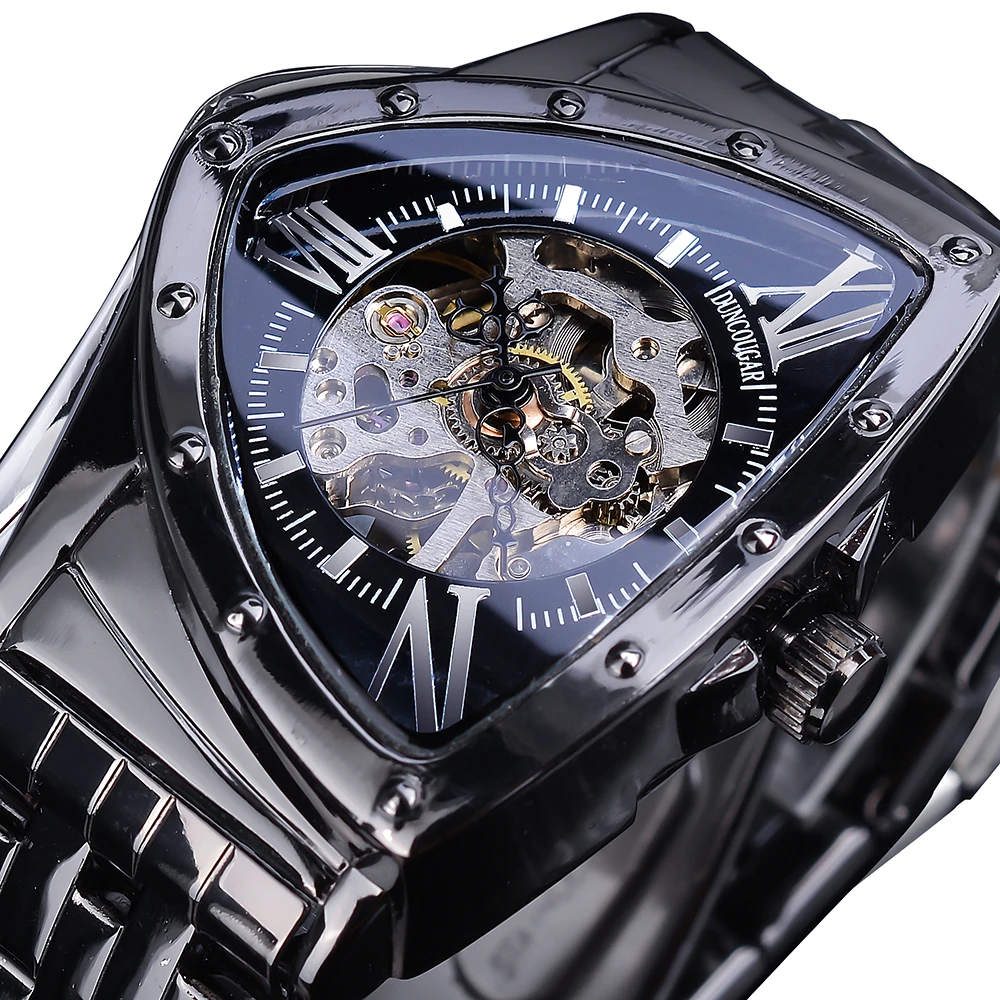 Mechanical Watch Business Link Triangle Skeleton Stainless Steel Men