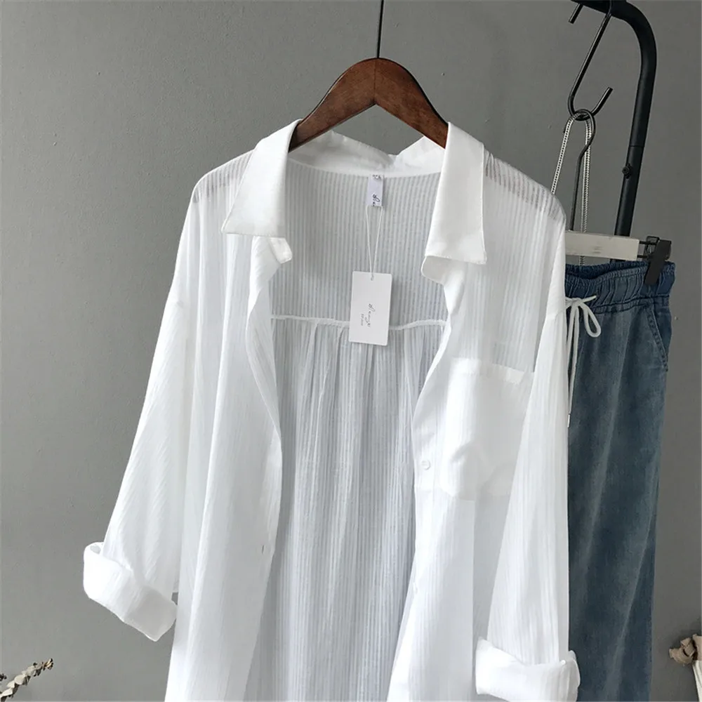 2020 Autumn Women Long Sleeve White Shirts Blouse High quality loose Blouse Tops Cotton Casual White Long Blouse Women