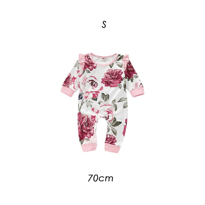 Комбинезон с цветочным рисунком для новорожденных девочек, Детский комбинезон с длинными рукавами, комбинезон для малышей с цветочным рисунком для девочек, милая розовая летняя одежда с рюшами