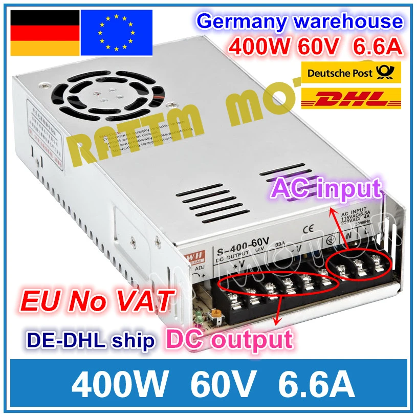 CPOWACE DC 70 V 5,7 A Alimentatore di rete 400 W Trasformatore per uso continuo telecamera di sorveglianza singola uscita per fresatrice CNC interruttore 220 V