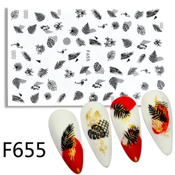 

1pcs Stickers for Nails Designs White Black Flower Leaf Linear Manicure Sliders 3D Nail Art Decorations sticker Decal