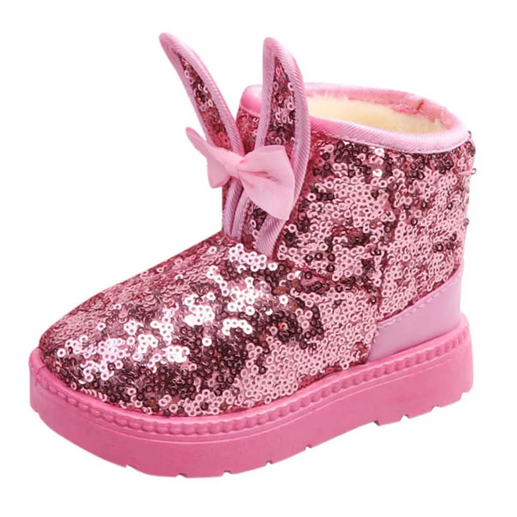 

Warm Winter Rabbit Ear Blings kids boots Fashion Kids Baby Infant Girls Shoes Boots Solid Sequins Snow Boots Casual Baby Shoes