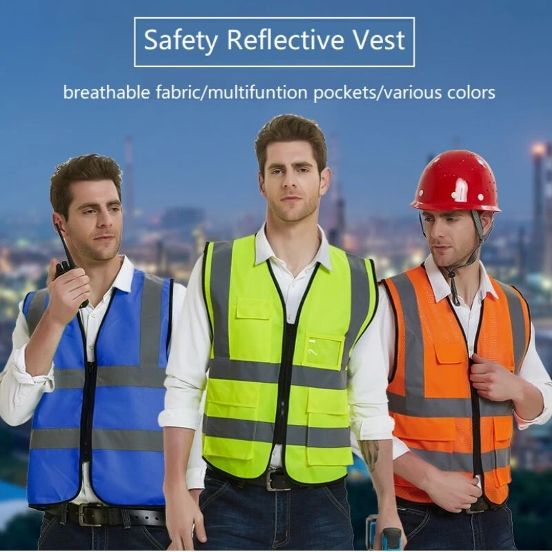 

Motorcycle Reflective Safety Vest High Visibility Mesh Breathable Workwear with Pockets and Zipper Meets ANSI/ISEA Standards