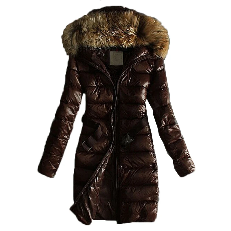 

2019 Women Down Cotton Coat Winter Jackets Mid-Long Big Fur Collar Thick Warm Windbreaker White Goose Down Jacket Outerwear A999