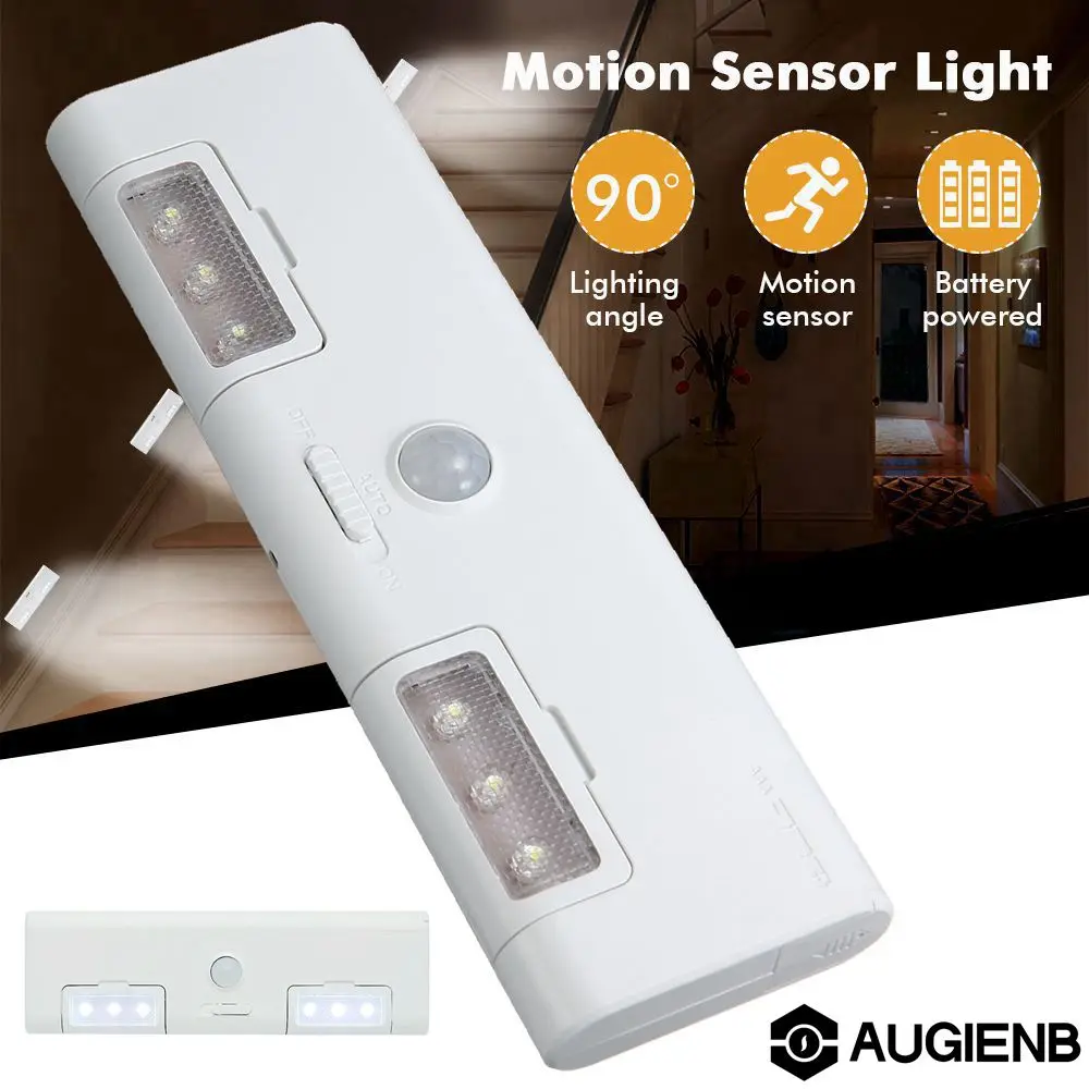 

AUGIENB Wireless LED Under Cabinet Light PIR Motion Sensor Lamp 6 LED Lighting for Wardrobe Cupboard Closet Kitchen Night Lights