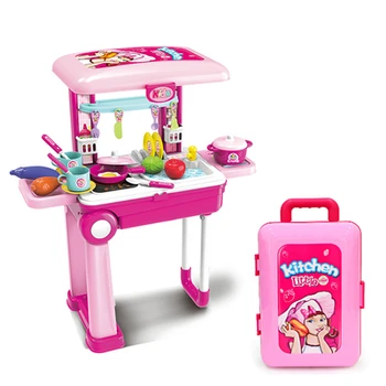 

Children's play house kitchen toy baby simulation cook cooking kitchen girl dressing table toy suitcase set