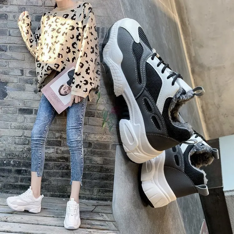 

Panda plus Velvet Dad Shoe WOMEN'S Shoes 2019 Trendy Shoes Korean-style Versatile Casual Sports Shoes Mesh Thick Bottomed Networ