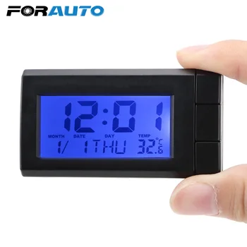 

FORAUTO Car LCD Digital Display Clock Temperature Display Electronic Clock Self-Adhesive Car Ornaments Auto Watch Thermometer