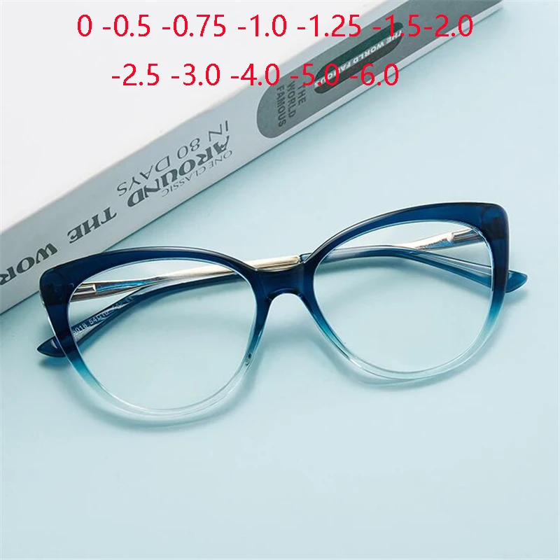 

0 -0.5 -0.75 To -6.0 Blue Light Blocking Cat Eye Prescription Spectacles With Diopter Spring Leg Myopia Photochromic Eyeglasses