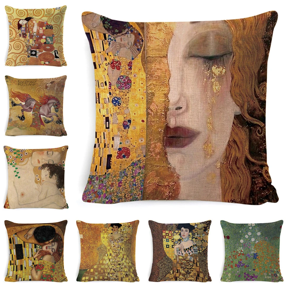 Декоративная наволочка с масляной росписью Gustav Klimt чехол золотым рисунком