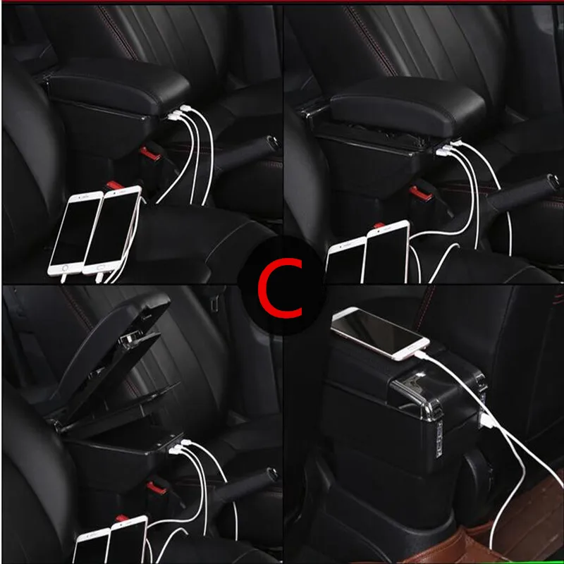 For Ford Fiesta Armrest Box Ford Fiesta Universal Car Central Armrest Storage Box cup holder ashtray modification accessories - Название цвета: C Black black line