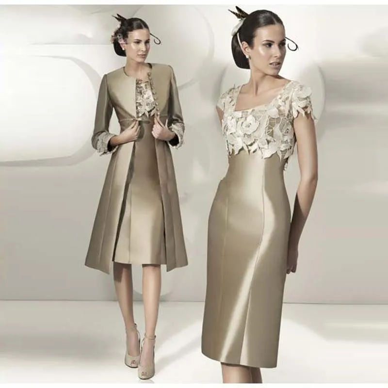 Squisito Bronzo Scollo Quadrato Fiori Manica Corta madre della Sposa Abiti  Con Giacca Da Sposa Abiti Del Partito di Lunghezza Del Ginocchio|Mother of  the Bride Dresses| - AliExpress