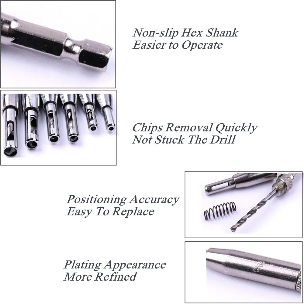 1pcs HSS Self Centering Hinge Tapper Hexagon Drill Bit Door Cabinet Woodworking Positioning Hole Puncher 2/2.8/3.5/4.5/5.1/6.3mm