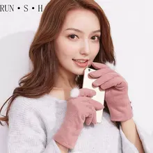 Шерстяные перчатки с милым кроличьим мехом MS зимние бархатные теплые перчатки для вождения на открытом воздухе