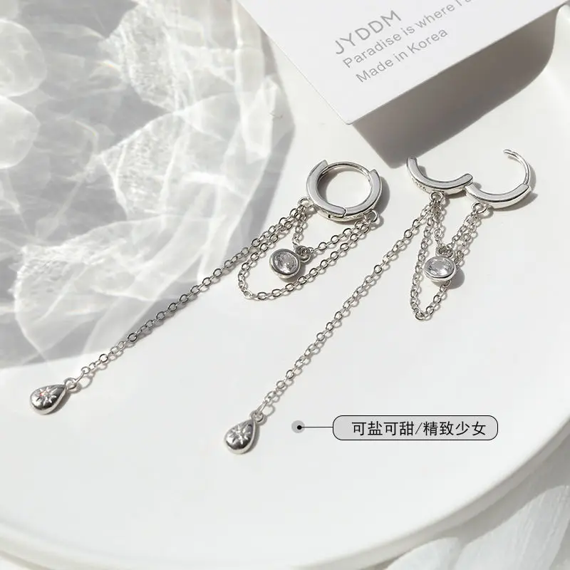 Hoop Earrings Elegant Temperament Silver Color Long Tassel Water Drop Shape Cubic Zirconia For Women Jewelry Gift