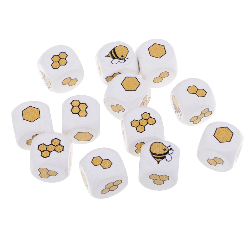 12pcs Novelty Wooden Dice Dices Cube Cubes White Painted Wood Six Sided 20m