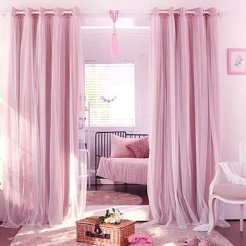 

Double-Layer Bedroom Thermal Insulated Dressing White Crushed Sheer x Blackout Curtains for Living Room Decoration