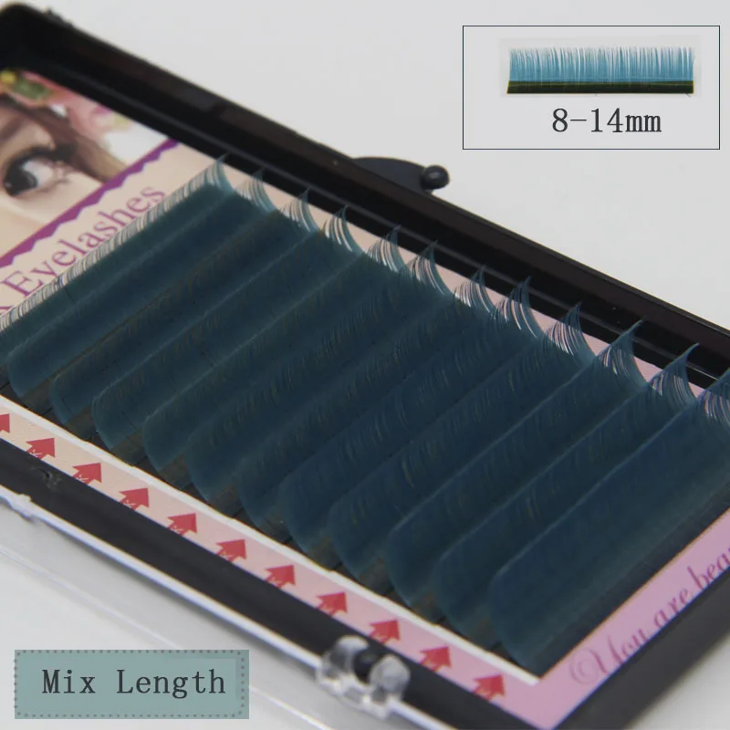 

Jadecolier Long Fashion Lake Blue Eyelash Extension 8-14mm Mix Length High Quality Professional Makeup Colored False Eyelashes