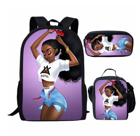 

3pcs/set School Bags Backpack African Black Girl Schoolbag Fashion Kids Book Bag for Children School Student Mochila