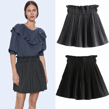 

ZA Spring New Plaid Casual Short Skirt Skirt Fashion Pleated Houndstooth Small Pleated Plaid Pleated Skirt Skirt