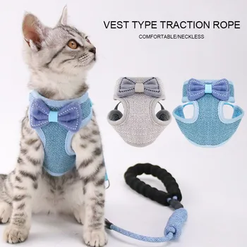 

Adjustable Cat Dog Harness with Leash Breathable Mesh Vest Walking Supplies Puppy Kitten Bowknot Harness Leash Set Pet Accessori