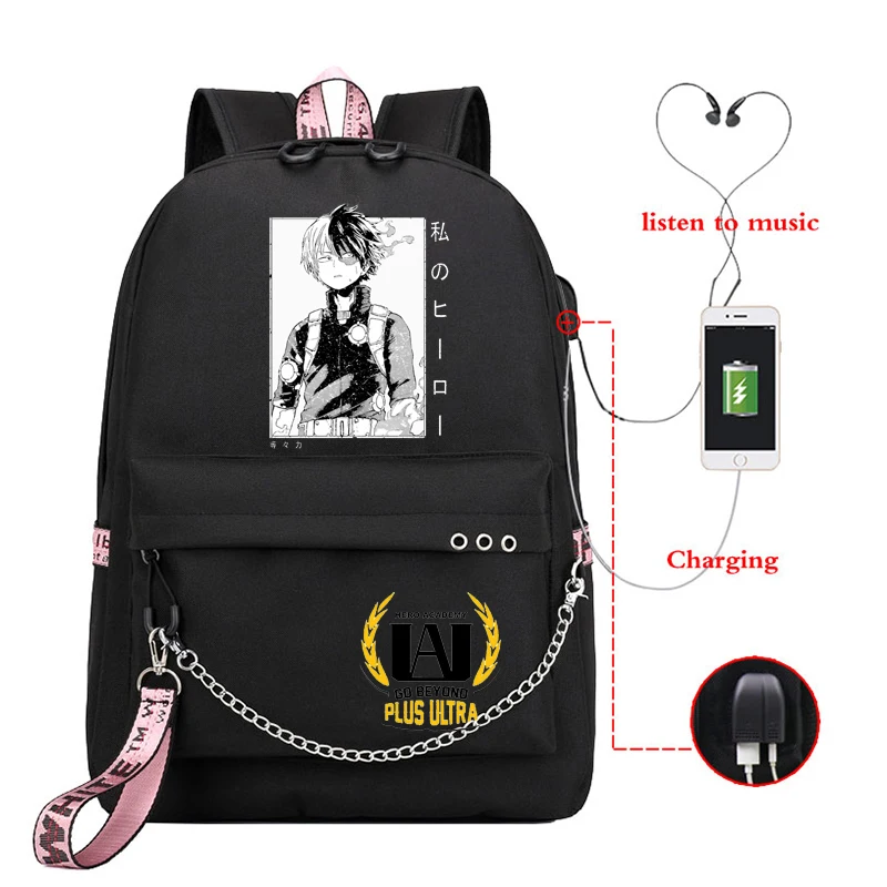 

Girls My Hero Academia School Bags Anime Boku No Hero Academia Backpack Shoto Todoroki Usb Charge Bookbag Teenager Rucksack