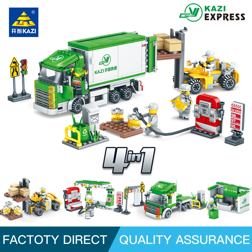 

KAZI City Truck set Model Building Blocks 4 in 1 Birthday Christmas Gift Educational Toys compatible with city legoings Children