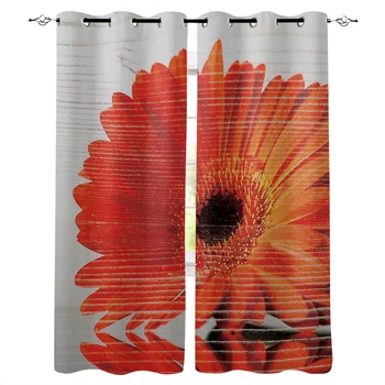 

Retro Wood Background Yellow Flower Window Curtains Living Room Kitchen Curtains for Bedroom Left and Right Biparting Open