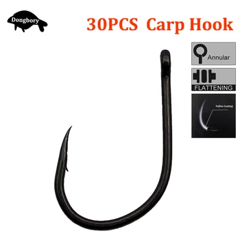 

30PCS Wide Gape Barbed Fishing Hook Teflon Coated Wide Cap Carp Hook Sharp Point Fishhook High Carbon Steel Strong Chod Rig Hook