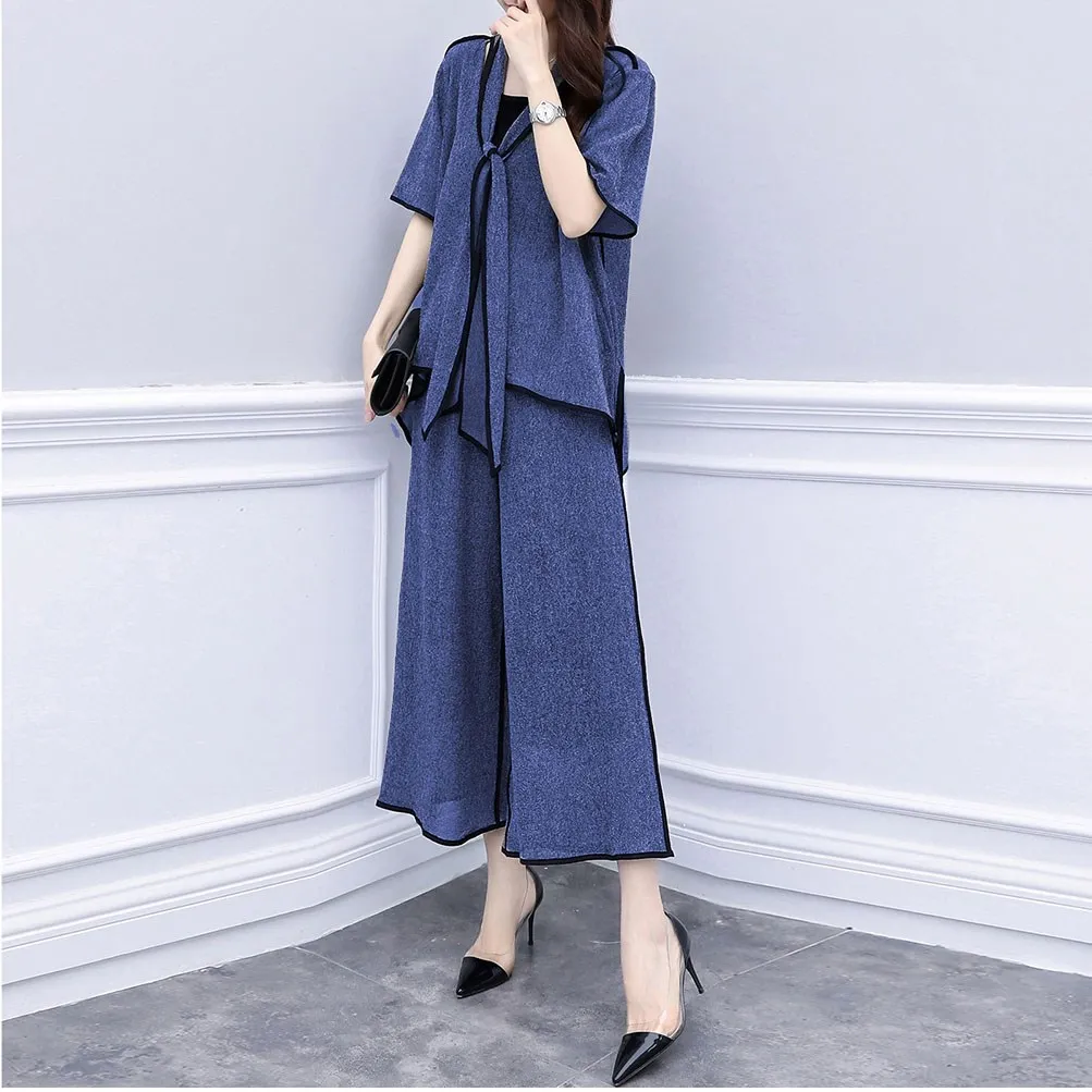 Mooie Plus Size Fashion Vrouwen Sets Femme Kleding Vrouwelijke Elegante Losse Tweedelige Set Wijde Pijpen Broek Past Mooie Plus Size Fashion Vrouwen Sets Femme Kleding Vrouwelijke Elegante Losse Tweedelige Set Wijde Pijpen Broek Past