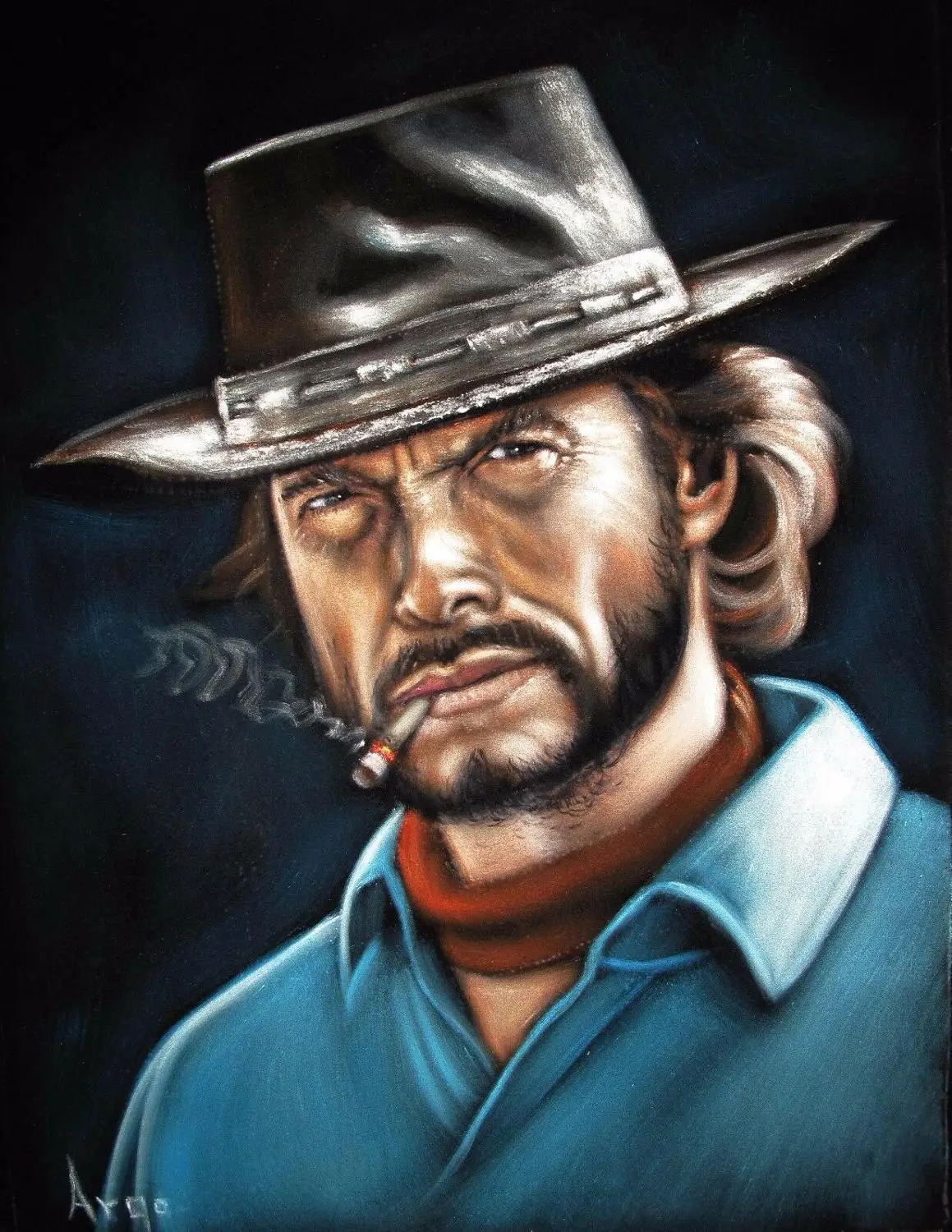 100% оригинальная ручная работа Клинт Eastwood портрет Outlaw Josey Уэльская масляная