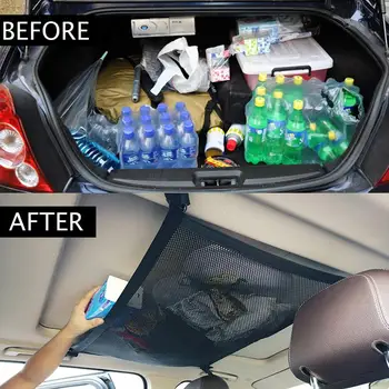 

Car Ceiling Mesh Storage Bag Black Breathable Mesh Zipper Storage Bag Adjustable Auto Stowing Tidying Interior Auto Accessories